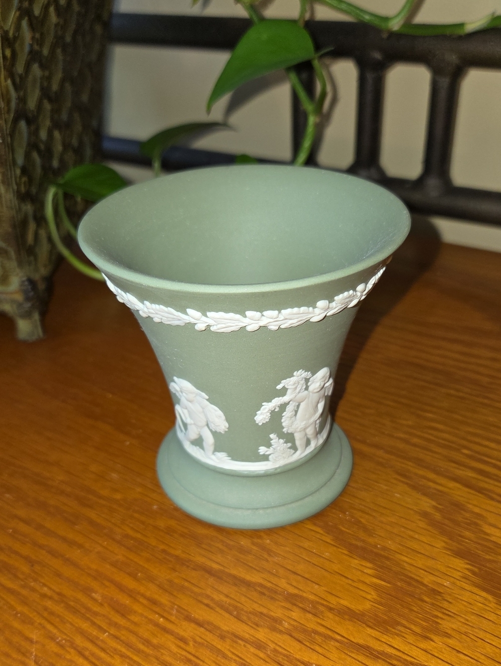 Wedgwood Green Jasperware Vase with White Classical Relief
